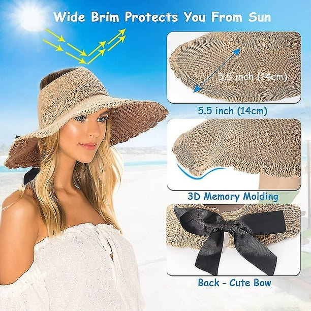 sombrero de sol para mujer, sombreros de paja plegables de ala