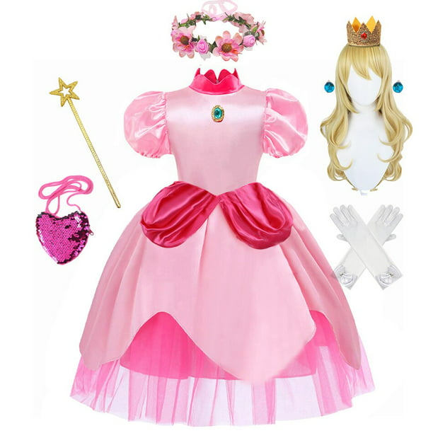Disfraz de princesa Peach para niños, vestido de juego de rol de película  de dibujos animados, vestidos rosas, trajes de fiesta de cumpleaños y  Carnaval, novedad de 2023 Fivean unisex