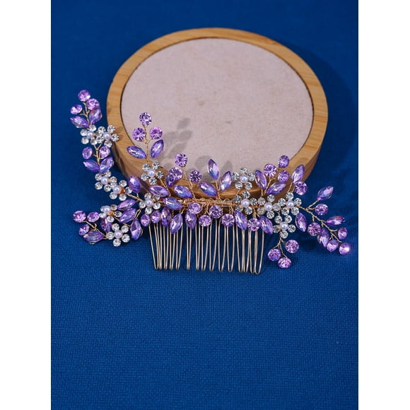 1pc bridal elegant alloy imitation pearl  rhinestone decor hair comb blue color for wedding banquet party and daily use