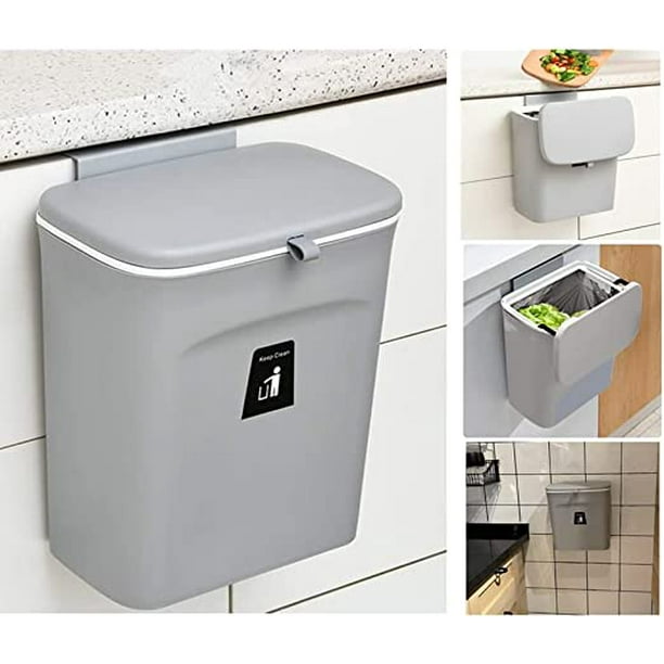 GloDeals - Basurero de cocina con tapa, bote de basura pequeño 2 en 1 para  encimera, montado en la pared debajo del fregadero, cubo de basura interior