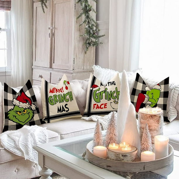 HIMATAID Juego de 4 fundas de almohada navideñas de 18 x 18 para  decoraciones navideñas de Grinch, almohadas navideñas, decoración de  granja, fundas de almohada para decoración de porche, sofá, cama