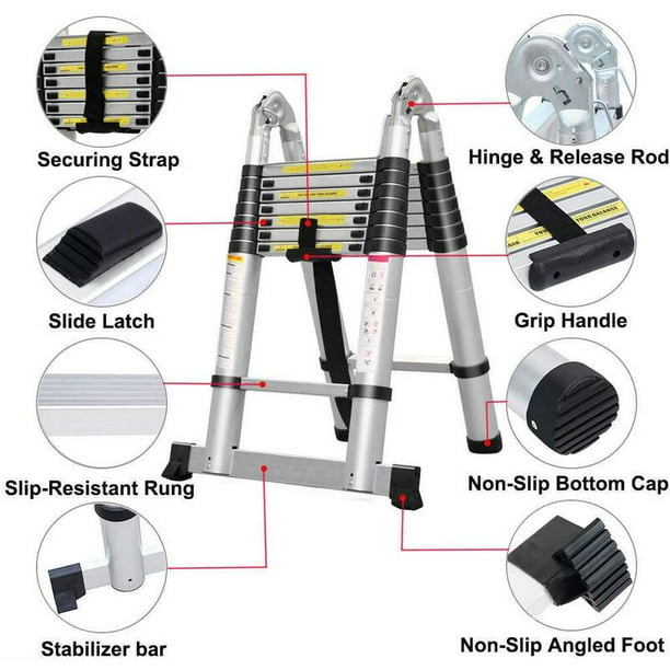 ▷🥇 distribuidor escalera telescópica aluminio 5+5 peldaños