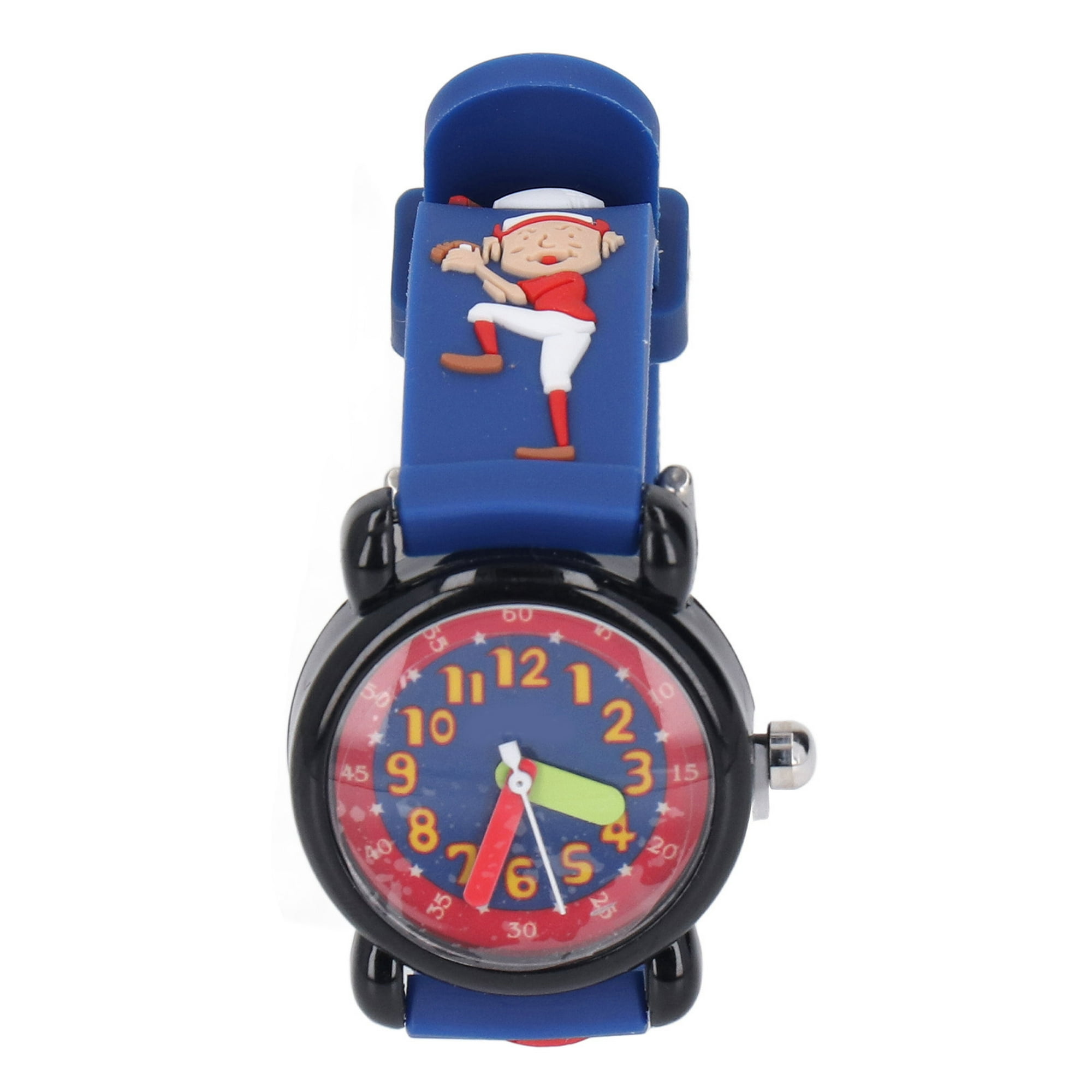 Reloj para niños de dibujos animados en 3D, patrón de niño de béisbol  lindo, escalas de números claros, relojes de juguete 3D para niños de 3 a 8  años, azul oscuro