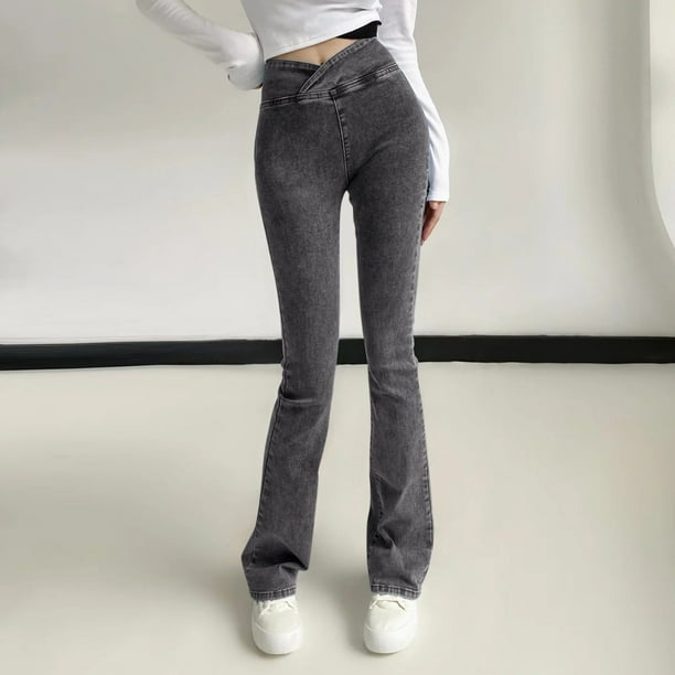 Gibobby Jeans Pantalones de mujer Pantalones de cintura alta elásticos altos  para mujer Pantalones ajustados de cadera Sexy Jeans Flare(C,XL)