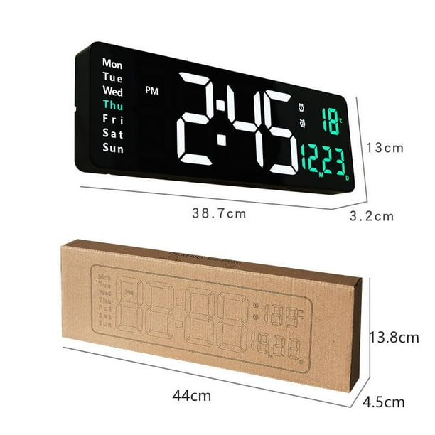Reloj de pared digital con pantalla grande, reloj digital LED con  temperatura y atenuación automática, seguimiento fácil de la hora, la fecha  y el día