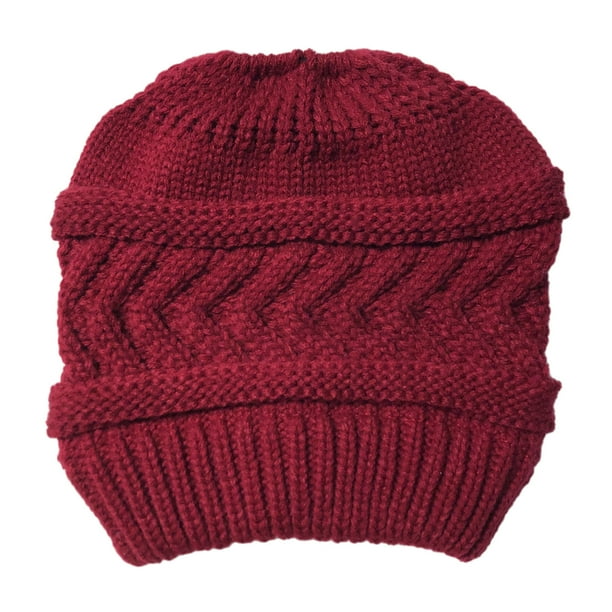 Gorro de lana para mujer, cálido, suave, tejido con cola de caballo, gorro  de invierno para exteriores, nieve, ocio, moño desordenado oso de fresa  Electrónica