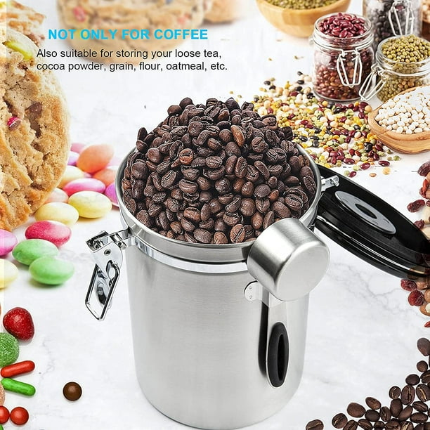 Bote de café hermético - Bote de café en grano con válvula de CO2 - con  cuchara dosificadora - 1,8 L (Plata)