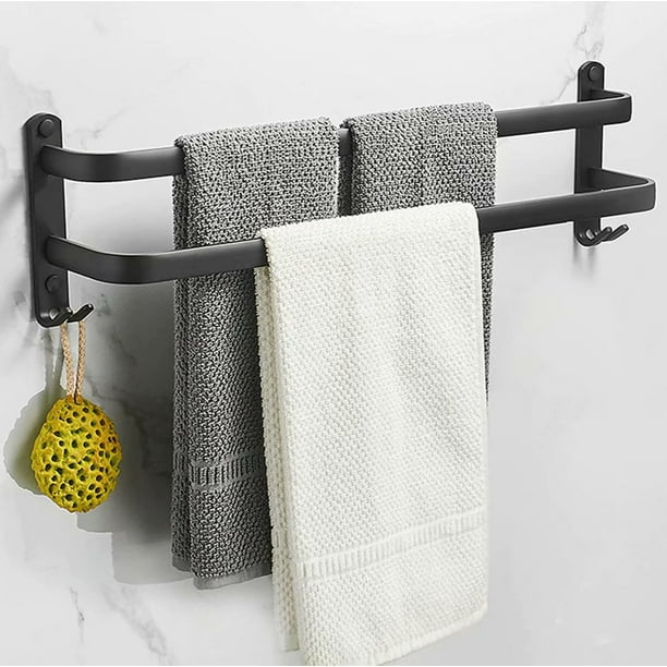 Toallero de pared para baño, toallero adhesivo negro mate, toallero de  aleación de aluminio no perforado, sin oxidación (barras dobles) JM