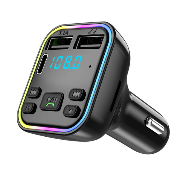 Coche Bluetooth 5.0 Inalámbrico Manos libres Coche Transmisor FM Receptor  Radio Adaptador de MP3 Reproductor 2 USB + PD Kit de cargador