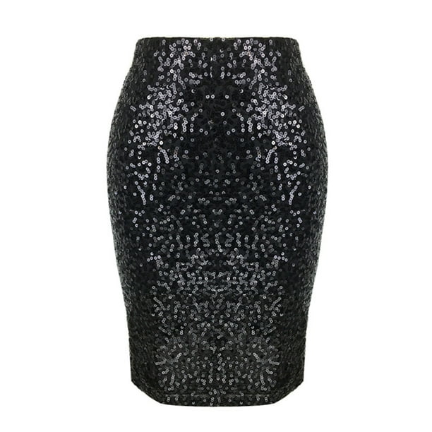 Gibobby faldas deportivas para mujer Falda de medio cuerpo informal de  cintura alta con lentejuelas de Color sólido a la moda para mujer(Negro， S)