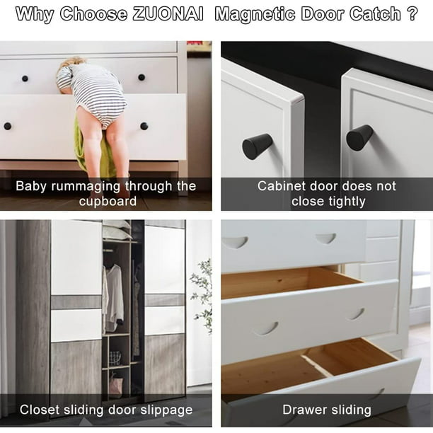 4 imanes magnéticos para puerta de gabinete de acero inoxidable con fuerte  imán para cocina, baño, armario, armario, puerta, cajón, color plateado