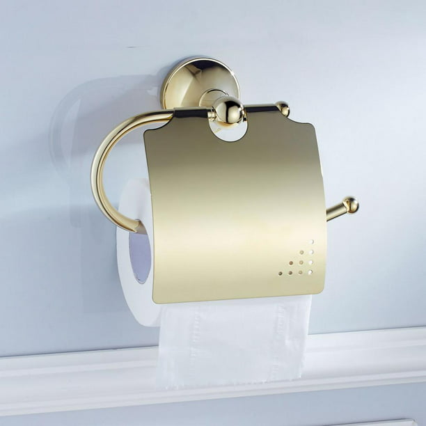 Soporte de rollo de papel higiénico de baño independiente, soporte de papel  higiénico con base ponderada SUS304 acero inoxidable dorado cepillado