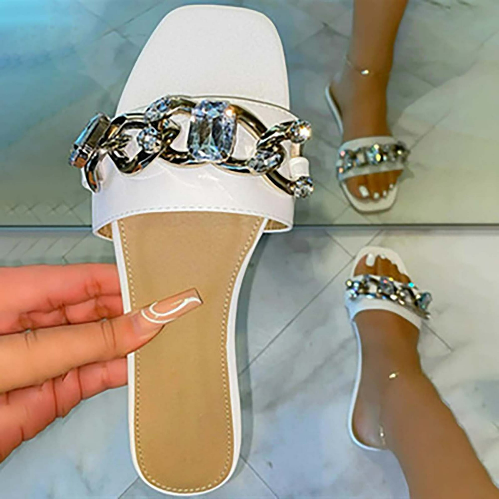 Sandalias planas con decoración de metal para mujer, sandalias
