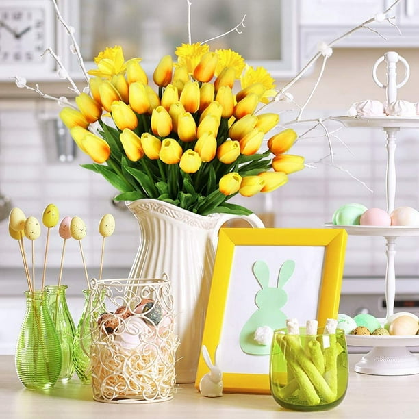 9 piezas de tulipanes artificiales de color naranja, flores falsas, tallos  de tulipán de tacto real, tulipanes de poliuretano para Pascua, corona de  primavera, arreglo floral, centro de mesa, ramo de boda