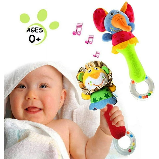 Sonajeros suaves para bebés, juguetes para bebés con agarre manual para el  desarrollo infantil, lindo animal de peluche con sonido para 3, 6, 9, 12  meses y regalo para recién nacid