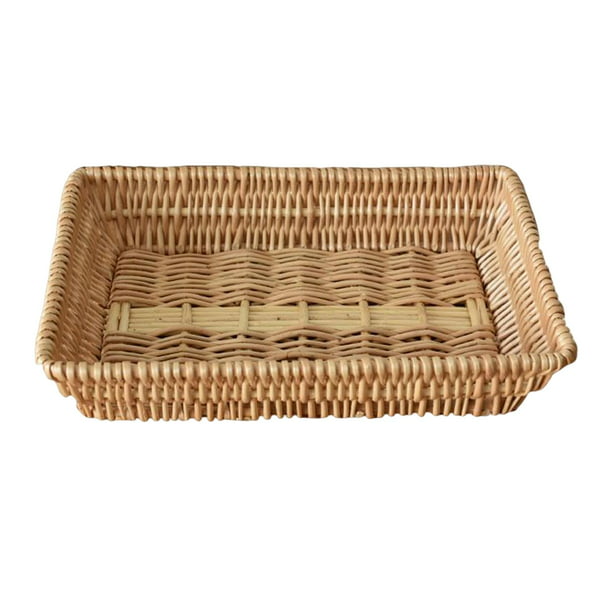 Cesta de pan de mimbre de poliéster de 16 pulgadas, cesta tejida de mesa  para servir frutas, verduras, canasta para servir restaurante, marrón (2