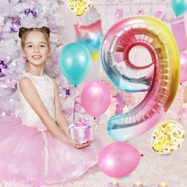Globo niña 9 cumpleaños, 9 cumpleaños, globo rosa número 9, decoración  cumpleaños, globo feliz cumpleaños, decoración fiesta 9 cumpleaños niña  Rojo Verde