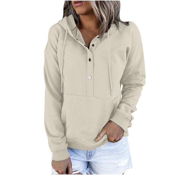 Sudadera Para Mujer, Sudaderas Con Cuello Redondo, Jersey de Cuello Redondo  Sólido A La Moda, Blusa Con Capucha de Manga Larga, Sudadera Odeerbi