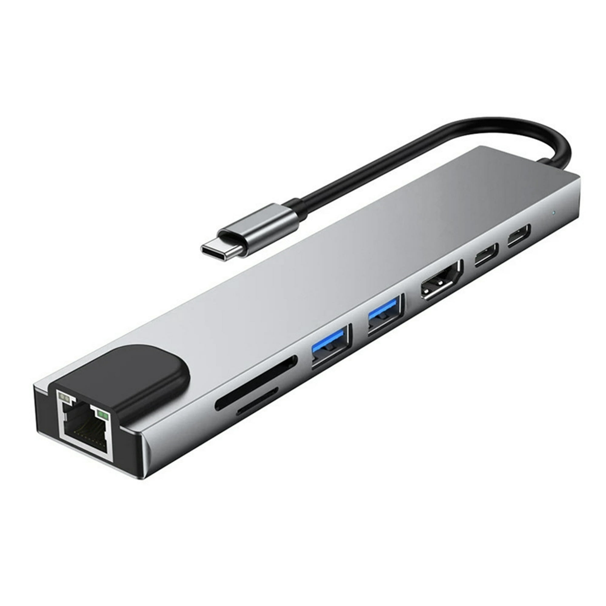 Adaptador multipuerto USB C Hub Ethernet, estación de acoplamiento USB C 8  en 1 4K HDMI, 100 W PD, 3 USB 3.0, 1 Gbps LAN USB C Dongle, lector SD/TF