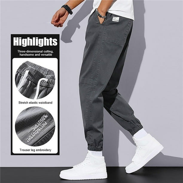 Pantalones informales de talla grande para hombre, Pantalón Cargo ancho,  holgado, de algodón, con cintura elástica
