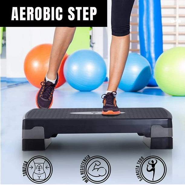 Banco Step Escalon Plataforma Cardio Tres Niveles Intensidad negro