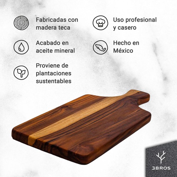 3Bros - Tabla de Madera Teca para Picar, Cortar y Servir, Modelo