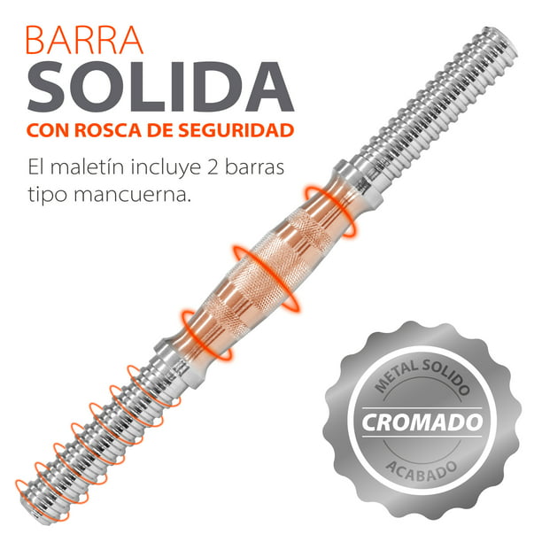 Set Barra W 1.20 Mts Maciza Cromada + 10 Kg Discos Pesas - Popurrí