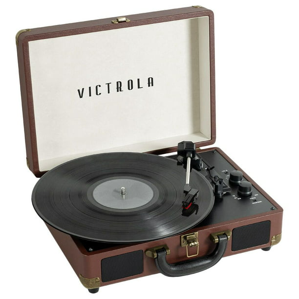 Victrola Tocadiscos portátil de maleta estilo vintage marrón obscuro  Victrola VSC-550BT-DBR