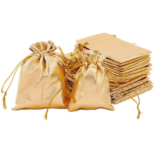 Bolsas de regalo doradas – Paquete de 12 bolsas de regalo extra pequeñas  reutilizables con purpurina metálica dorada con asas, bolsas ecológicas  para