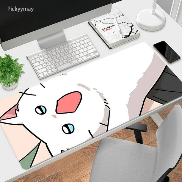 Alfombrilla de ratón grande para escritorio, alfombra Kawaii de gato,  alfombrilla de Anime para mesa de ordenador, con borde de bloqueo, color  rosa LIUWENJING unisex