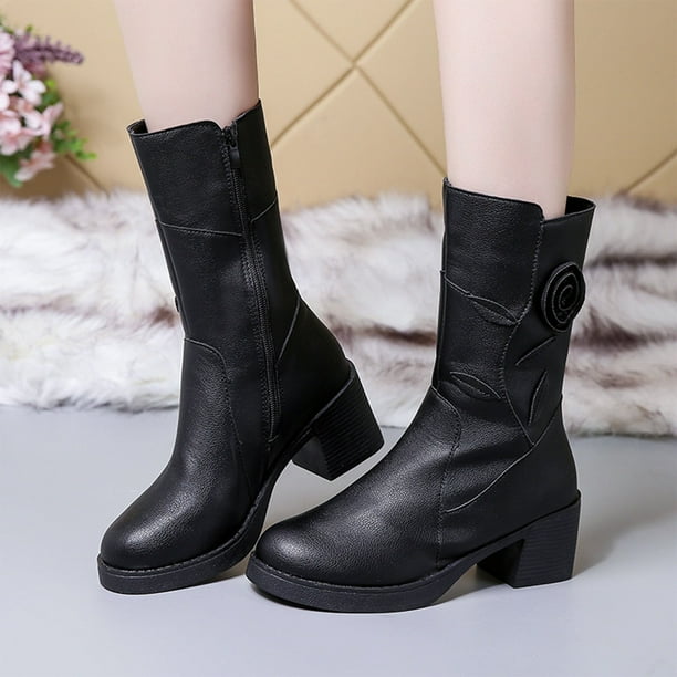 NECHOLOGY Botas Mujer Adulto Femenino Zapatos Botines mujer Oto o e Invierno Botines de mujer Tac n grueso Tac n medio Color s lido Flores negras