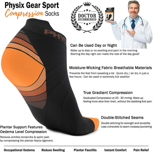 Physix Gear Sport Calcetines running hombres y mujeres, los mejores  calcetines de compresión, calcetines tobilleros para la fascitis plantar  hombre y