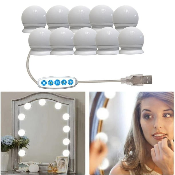 LED de espejo de tocador de 10 bombillas de lámpara regulables para tocador  de maquillaje, luz de espejo de tocador Macarena Maquillar las bombillas de  las luces del espejo