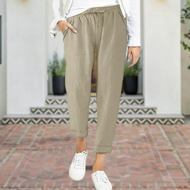 Pantalones casuales de mujer con bolsillo de color sólido Pantalones e