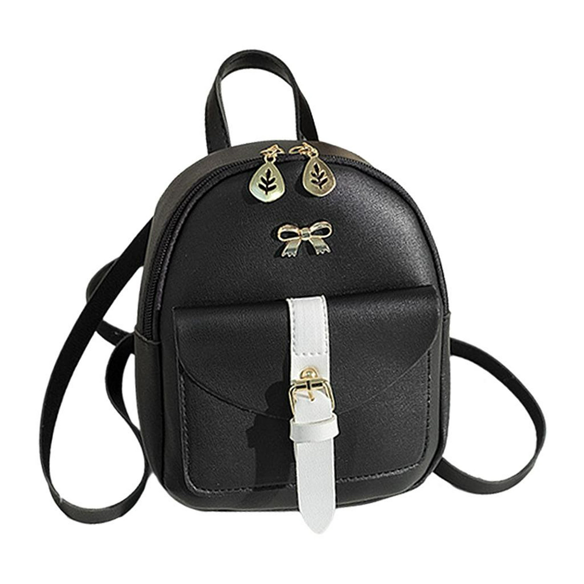 Mini mochila para mujer, pequeña bolsa de escuela con cremallera de cuero  PU, bolso de hombro inform Abanopi Negro