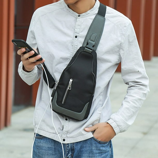 Bolso bandolera cuero hombre mochila cruzada hombro pecho puerto carga USB