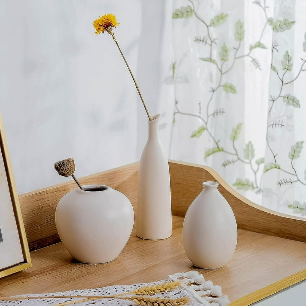 Jarrón blanco, jarrón de cerámica para decoración, moderno juego de 3  floreros
