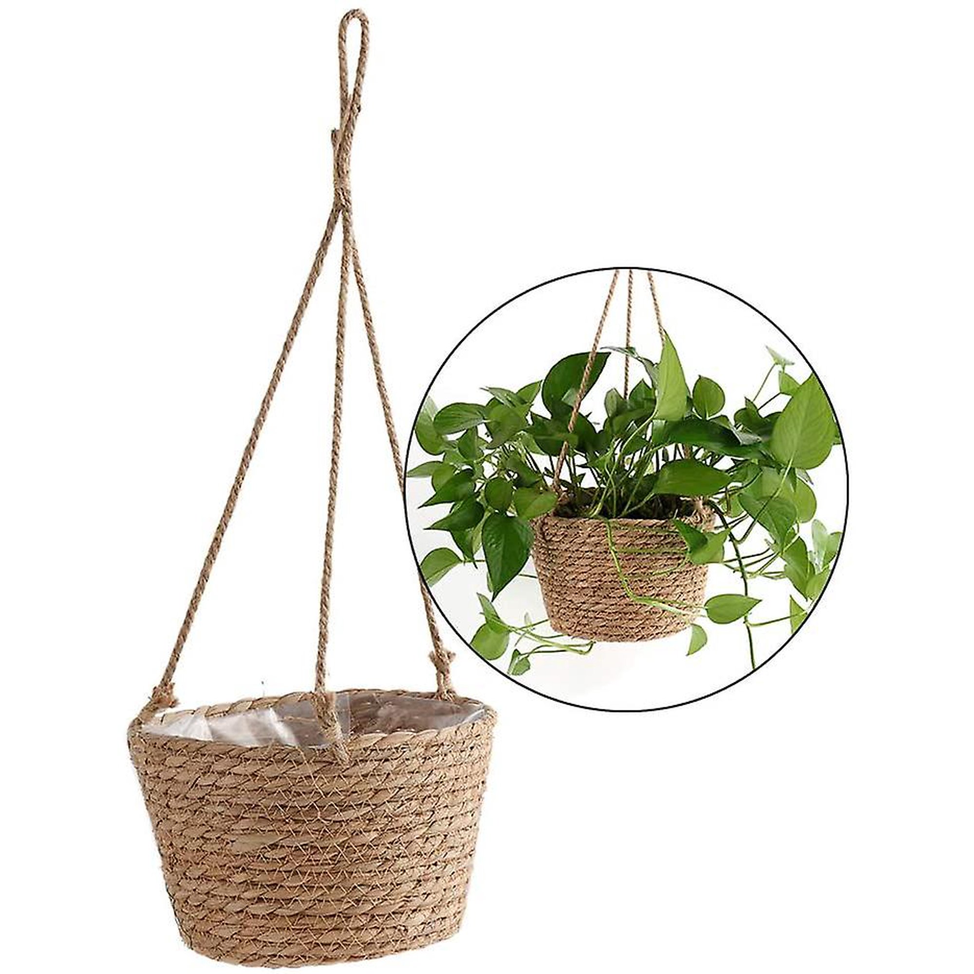 Planta Artificial en Jardinera Colgante con Cuerda de Yute – Eco