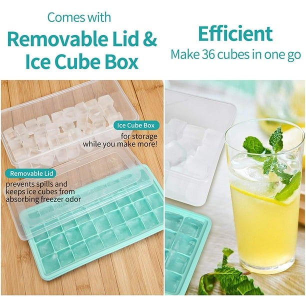 Cubitera con tapa y recipiente  36 cubos de hielo de silicona Bandejas  flexibles y seguras para cubos de hielo Viene con un cubo de hielo, una  pala y una tapa Adepaton