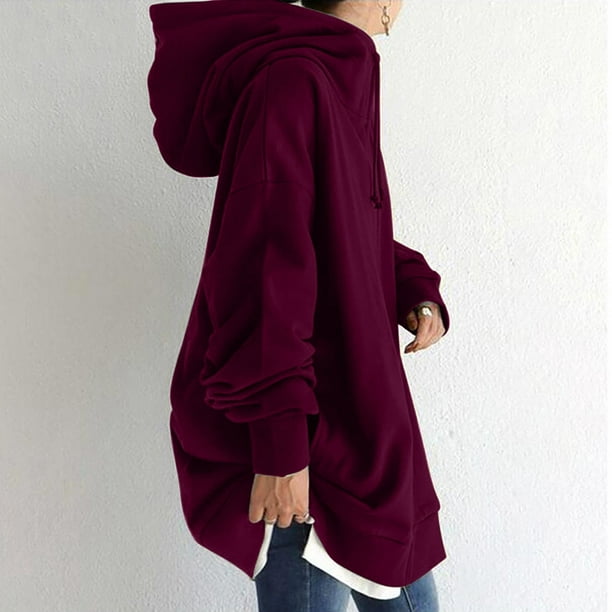 Sudadera con capucha de color sólido para mujer Sudaderas larga con cremallera Abrigo largo Pompotops qwe16070 | Walmart en línea