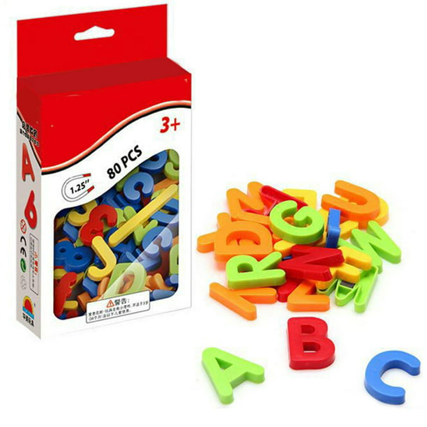 JA-RU Juego de letras magnéticas (1 paquete de letras ABC) letras de  plástico coloridas. Imanes de refrigerador para niños y niños pequeños.