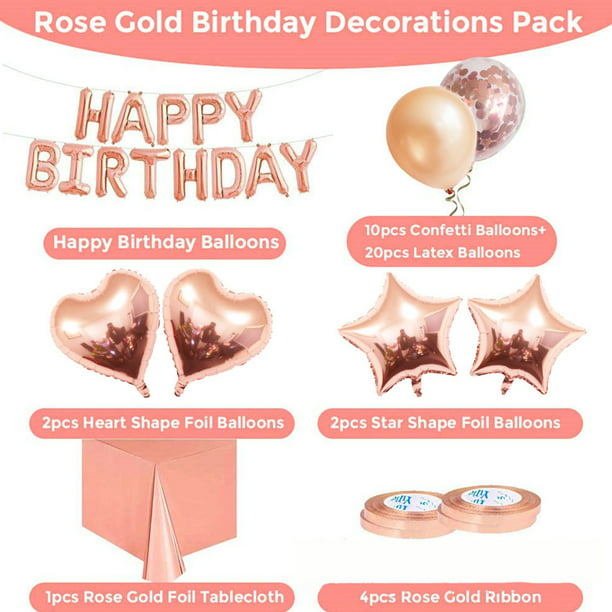 Decoracion Globos Cortina Rose Gold De Cumpleaños Fiestas Para Mujer Y Niña  Set