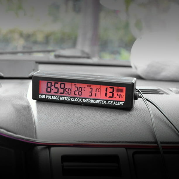 Termómetro de coche Reloj electrónico digital Vehículos de coche Medidor de  voltímetro de temperatura dual