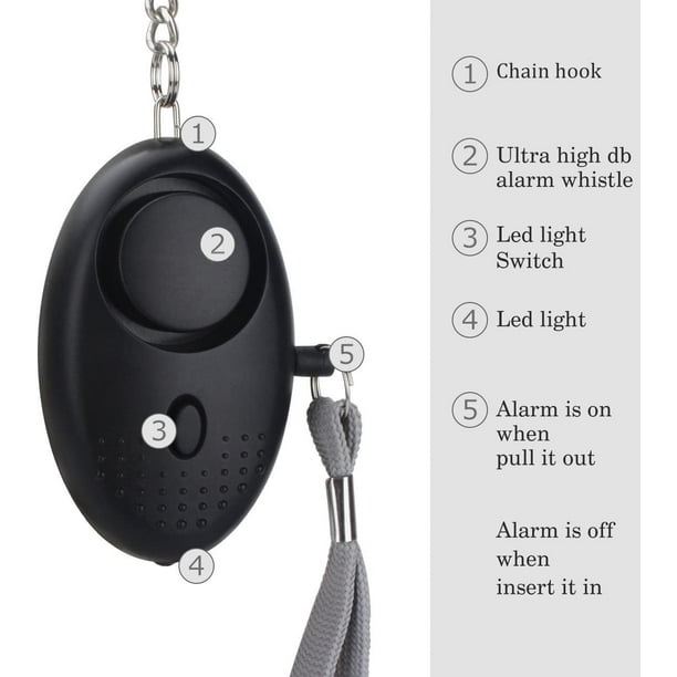Alarma Personal de Emergencia [Paquete de 3] Qoosea Scream Safesound Alarma  140dB Linterna LED para niños/Mujeres/Ancianos/protección (Negro + Plata +  púrpura) : : Bricolaje y herramientas