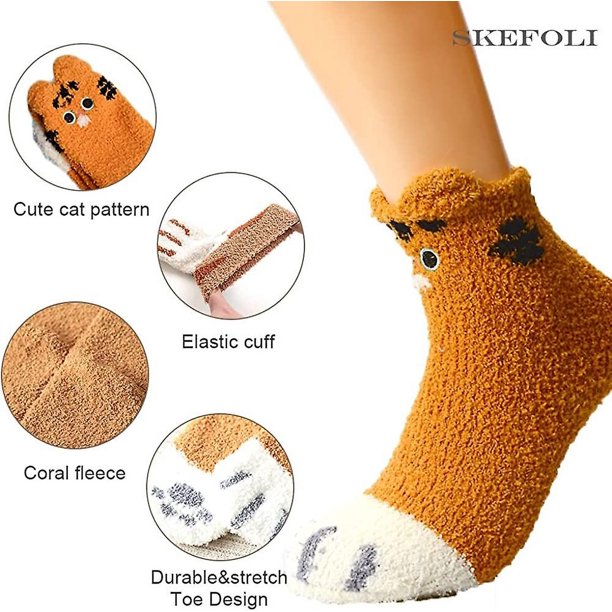 Calcetines peludos para mujer Invierno Cálido Acogedor Suave con estampado  de leopardo 5 pares-- Sincero Electrónica