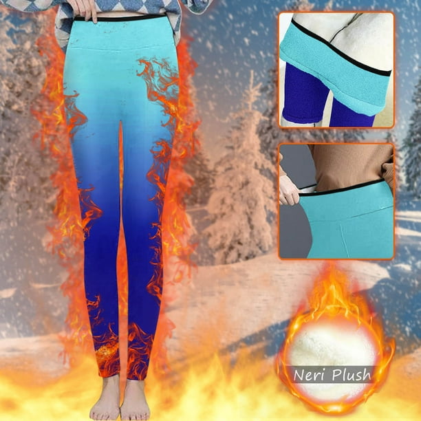 Gibobby Leggings Con Forro Polar Mujer Leggings deportivos de cintura alta  con estampado informal para mujer（Azul marino， XL)
