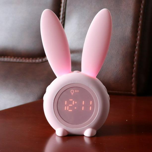 PinkLindo reloj despertador de conejito, luz de despertador para niños,  reloj despertador, luz nocturna para dormitorio de niña, reloj de  entrenamiento para dormir, regalo de cumpl