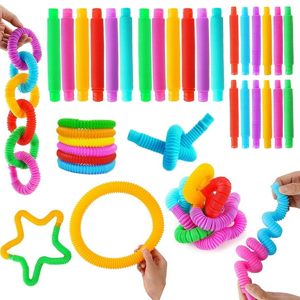 Pop Tubes Sensory Toys 24Pcs Tubos Alivio Del Estrés Y La Ansiedad Fidget  Pipe Tubos Sensoriales Educativos Set Para Niños Regalo Muyoka Hogar