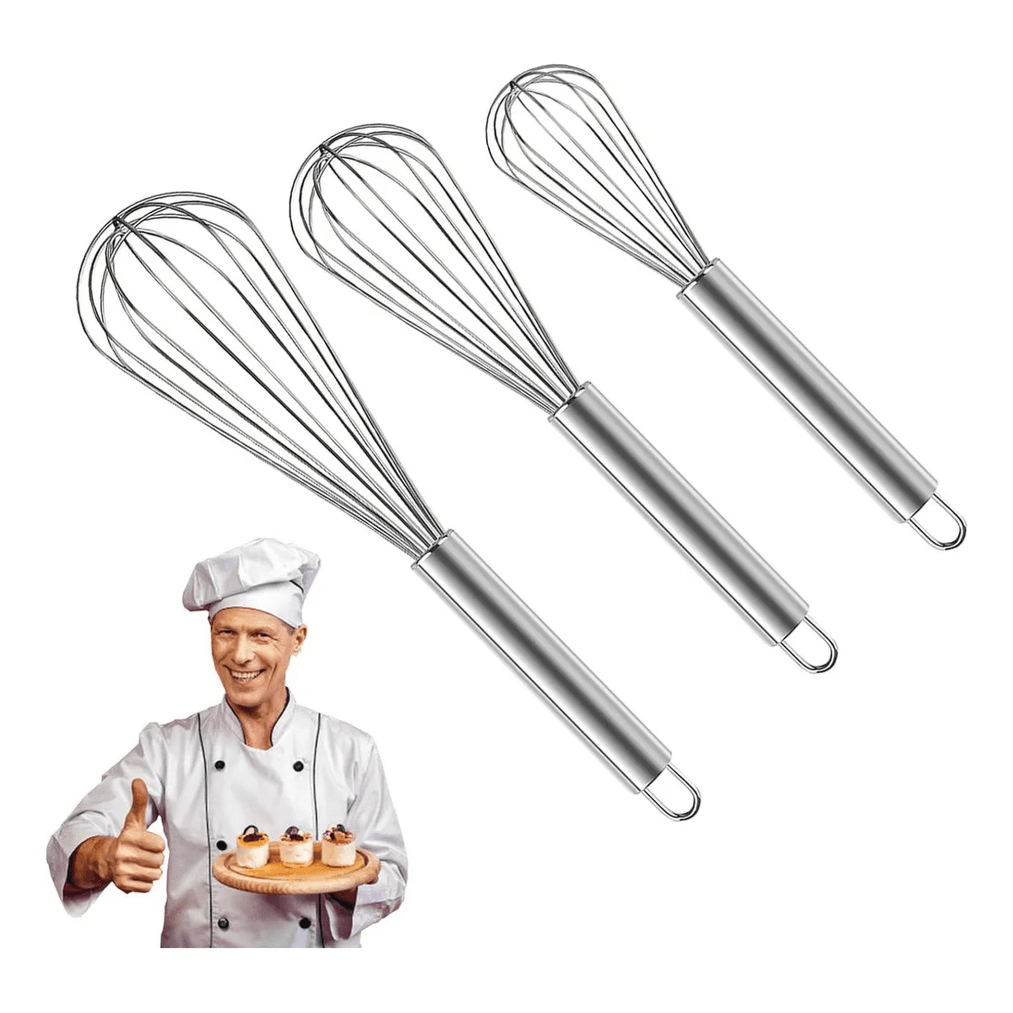 Juego 3 batidores batidor globo acero inoxidable xtellar plateado