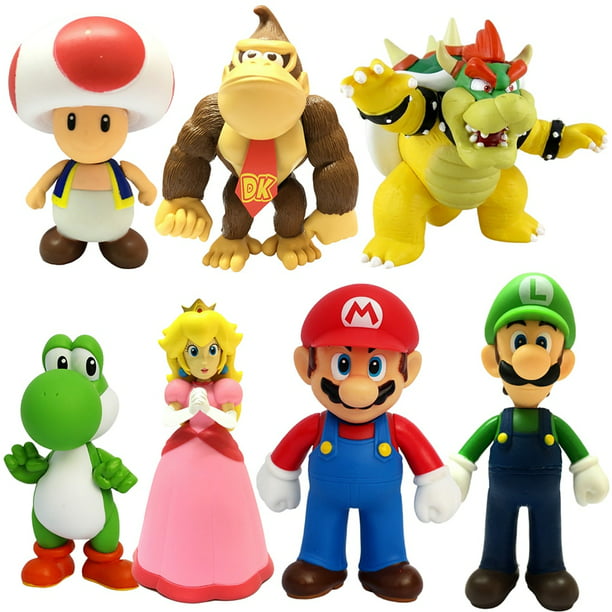 Figuras de acción de Super Mario Bros, juguetes de PVC de 14CM, conjunto de  modelos de Luigi, Yoshi, Donkey Kong, seta, regalos de cumpleaños para